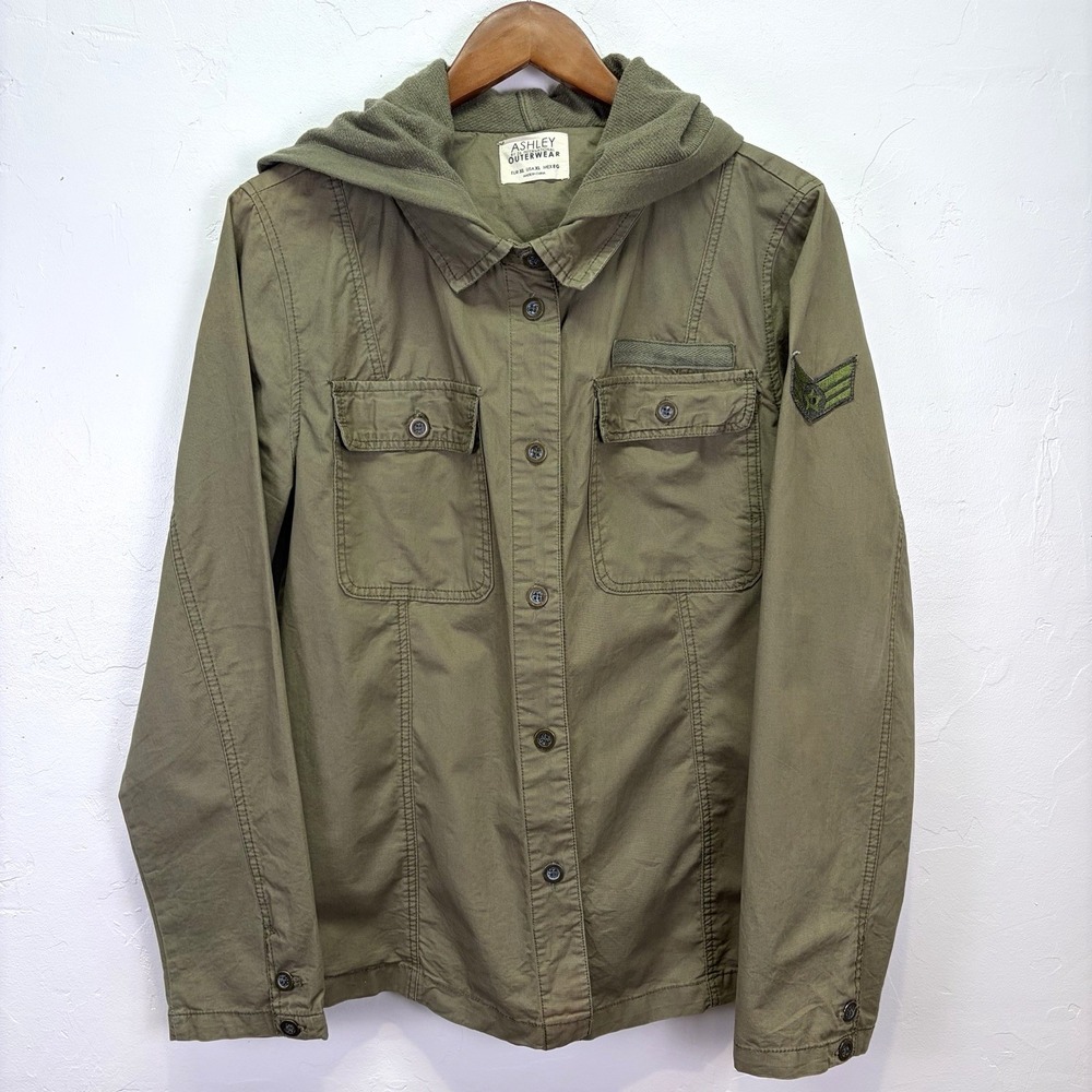Ashley Outerwear Woman's Hooded Jacket Blouse Size XL Army Green Streetwear
